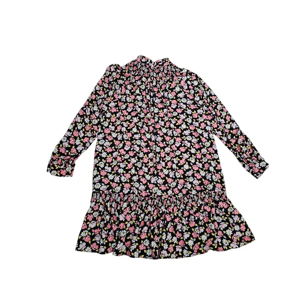 Kate Spade Road Trip Floral Smocked High Neck‎ Drop Waist Mini Dress Black XL